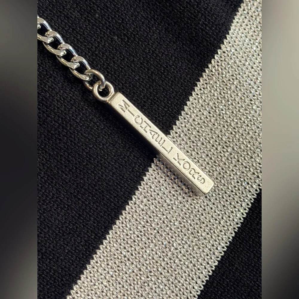 MICHAEL KORS Black Silver Striped Tunic Sweater Chain Lace-Up - Size M